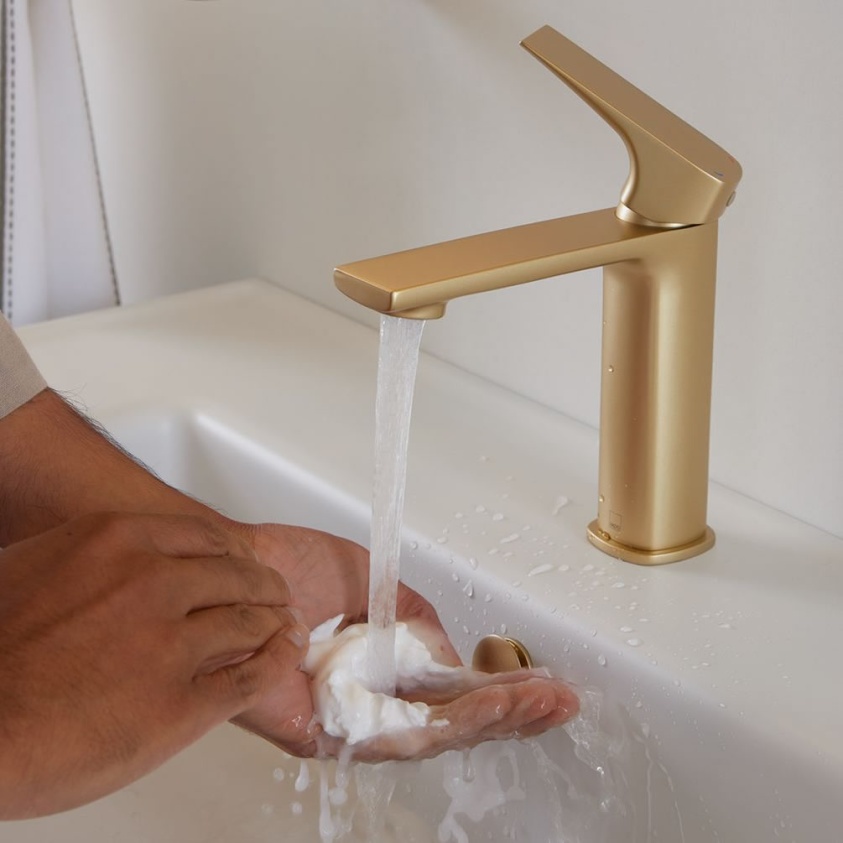 Vado Cameo Levered Satin Brass Mono Basin Mixer With Waste - Lifestyle Image